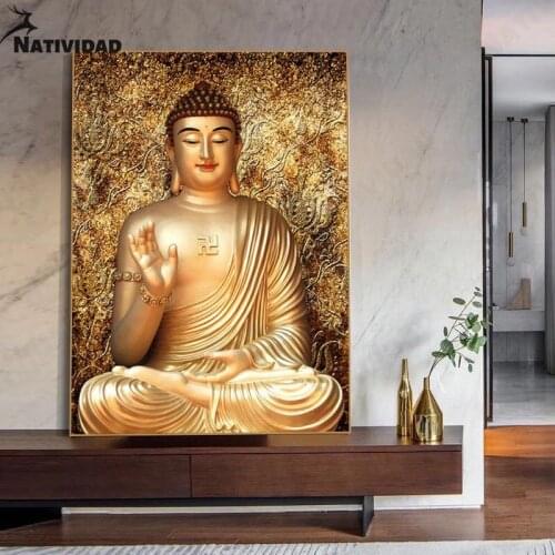 Golden Buddha Canvas Painting Room Decor Religious Painting Wall Art Modern Southeast Asian Wall Stickers Home Decoration