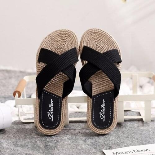 2021 Womens Indoor Slippers Womens Solid Color Linen Beach Shoes Sandals Slippers Slippers Women Sandals Women Shoes Woman