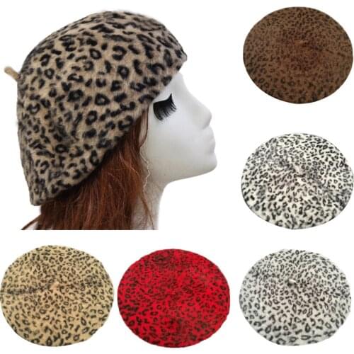 2021 Winter Chic Women Fuzzy Rabbit Hair Leopard Berets Warm Cozy Animal Printed Rabbit Hair Knitted Hats