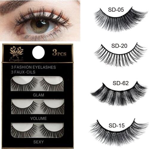 3 Pairs 3D Silk Fiber False Eyelashes Messy Style Thick Cross Natural Voluminous Lashes Extension Eye Makeup Tools Handmade