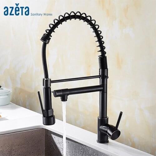 AZETA Deck Mounted Kitchen Tap Spring Pull Down Kitchen Faucet ORB Brass Faucet Swivel Dual Spout Kitchen Mixer Tap MK9844OB