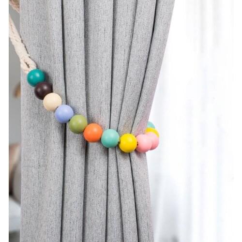 Wooden Beads Curtain Tieback Rope Simple Design Holdback Drape Holder Clip Home Decor Easy To Install Curtain Decor Beads