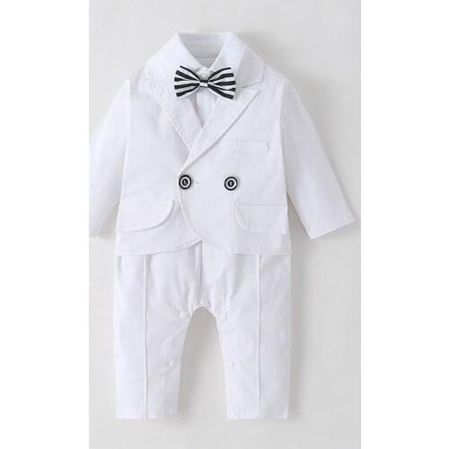 2Pcs Baby Boy Gentleman Clothes White Newborn Christening Wedding Outfit Toddler Boys Boutique Clothing infant Rompers + Coat