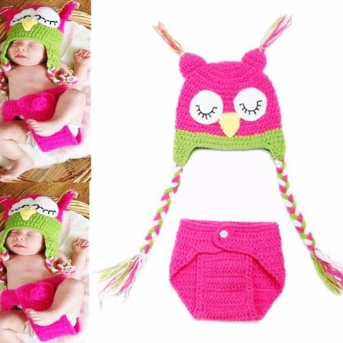 Newborn Photography Baby Costume Knitted Handmade Infant Owl Suit Knit Hat Children Toddler Photo Props