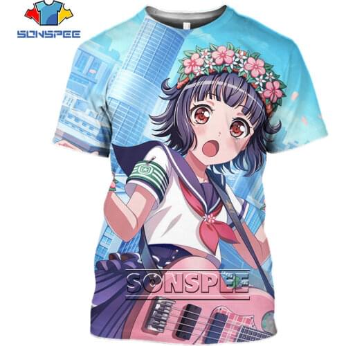 SONSPEE Anime Bang Dream T-shirt 3D Printing Mens Womens Short Sleeve Harajuku Sexy Loli Girl Rock Street Hip Hop Summe tshirt