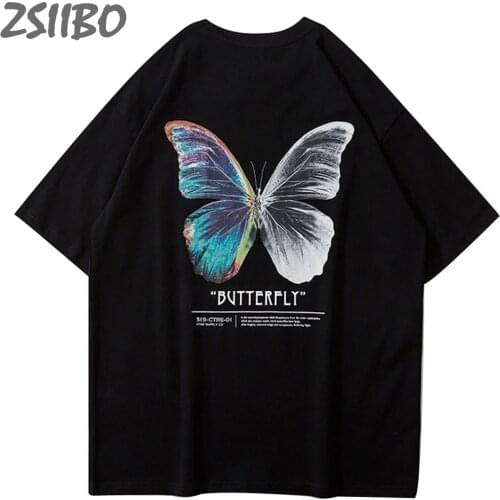 Hip Hop T Shirt Men Streetwear Unisex Tees Shirts Butterfly Print Short Sleeve Cotton Tshirt Harajuku Color T-Shirts Tops Casual