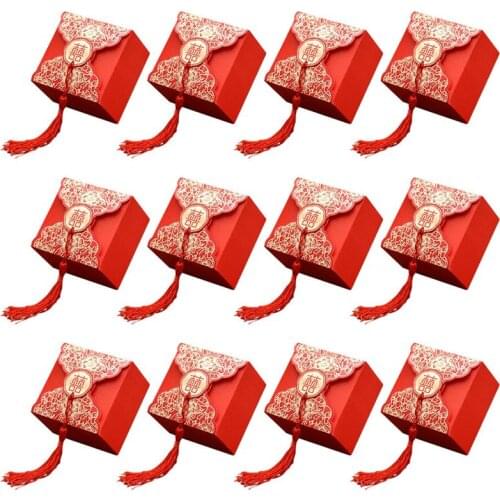 20 Pcs Exquisite Packing Gift Box Red Gift Candy Case Portable Wedding Candy Box Chinese Style Wedding Tassel Gift Box