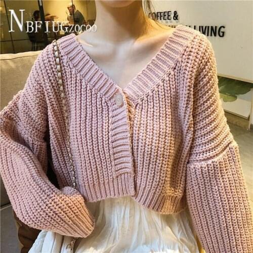 2020 French Lazy Style Loose Women Sweater V Neck Short Style Cardigan Female Sweaters
