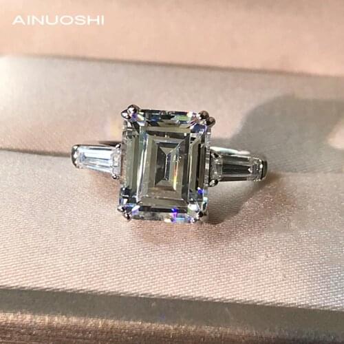 AINUOSHI 925 Sterling Silver 8x10mm Emerald Cut Simulated SONA Diamond Silver Engagement Rings For Wedding 3ct Bridal Jewelry