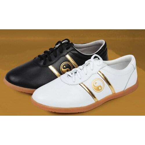 Unisex Spring&Autumn Kids&Adult cowhide true leather Martial arts sneakers tai chi wushu shoes kung fu taiji shoes black/white