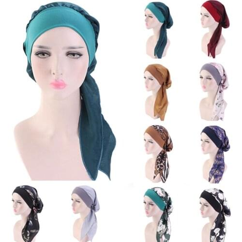 Summer Headscarf Muslim Hat Hijab Flower Print Turban Head Cover Beanies Scarf Wrap Pre-tied Bandana Fashion Hot Chemo Cap