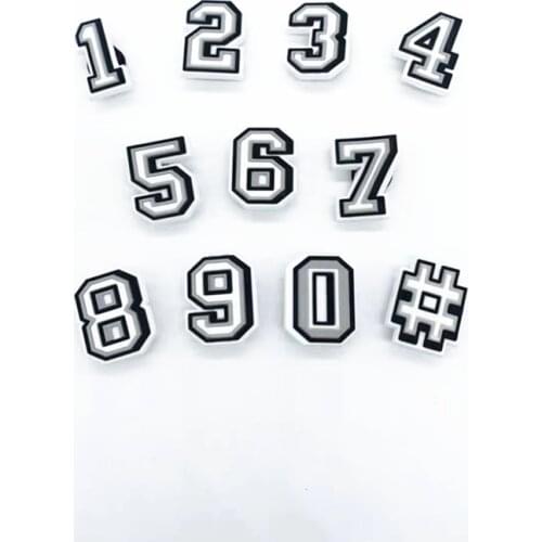 Hot Selling PVC Black White 0-9 Number Shoe Buckle Accessories Shoe Decoration Designer Charms for Crocs Shoe