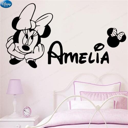 Cartoon Cute Minnie Wall Sticker for Baby Girls Rooms Decor Name Decals Stickers Mural Princess Bedroom Decorative Accessories