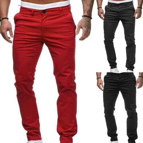 Travel Office Men\s Casual Solid Color Straight Pants Slim Long Trousers Casual Solid Color Straight Pants Slim Long Trousers