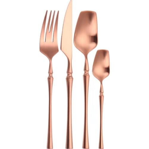 Matte Cutlery Set Rose Gold Kitchen Tableware Stainless Steel Dinnerware Set Knife Spoon Fork Set Dinner Set Complete Flatware