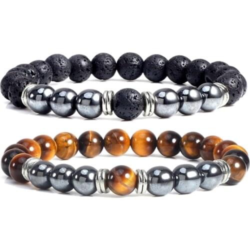 Natural Hematite Stone Tiger Eye Lava Beads Bracelets&Bangles Women Men Health Protection Balance Stretch Bracelet Yoga Jewelry