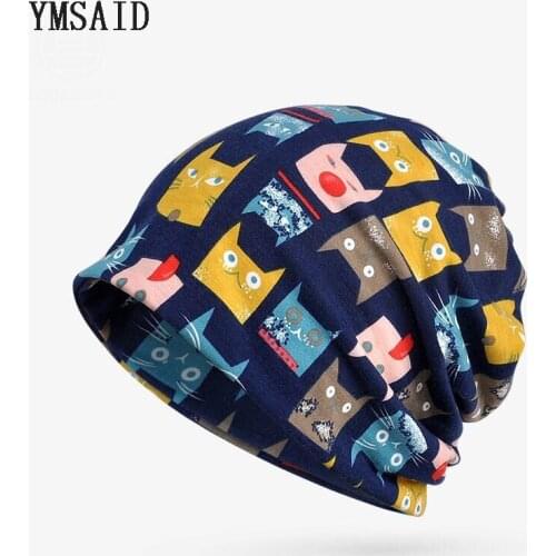 Ymsaid 2018 Autumn Hats Womens Cat Pattern Beanie Knitted Hat Female Velvet Thick Warm Mens Skullies Beanies Bib Bonnet Femme