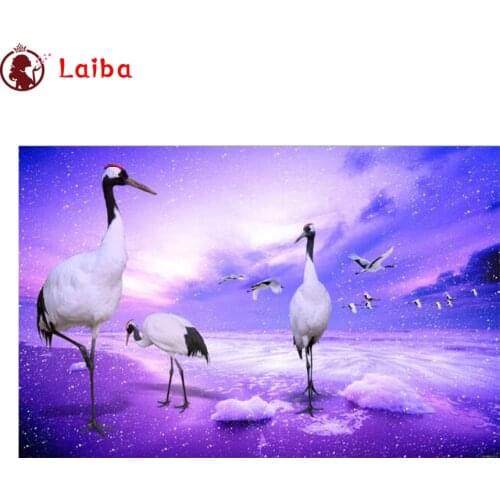 Full square round diamond painting Abstract art, purple starry sky, white crane diamond embroidery 5D rhinestone mosaic diamond