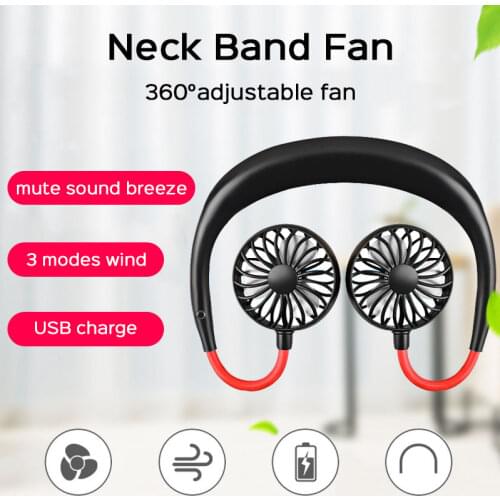 Hands-free Neck Band USB Fan Portable 360 Degree Adjustable 3 Modes Wind Mini USB Fan Hanging Air USB Cooler Fan For Sports