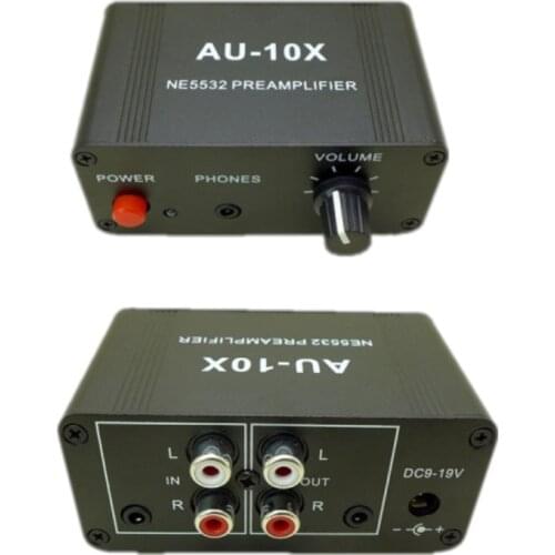 AU-10X NE5532 Stereo Music Audio Signal Pre-amplifier Amp Headphone Amplifier Board Gain 20db RCA 3.5MM Volume Control Tone