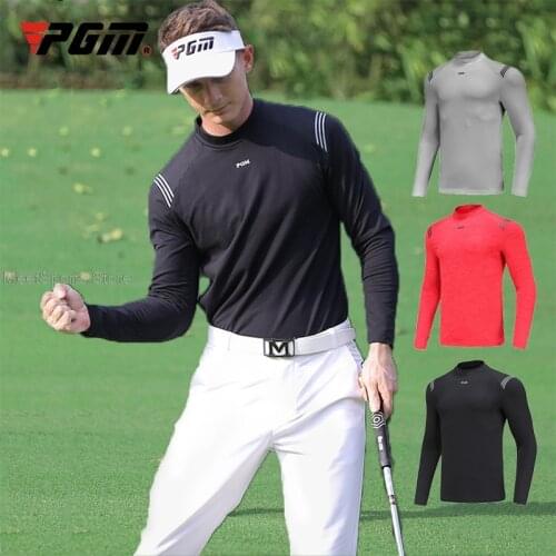Mens Golf Shirt Spring Autumn Sport Long Sleeve Pullover Men Dry Fit Breathable Polo Shirt Male O-Neck Elastic Bottoming Tops
