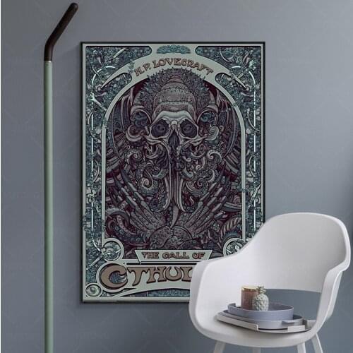 Cthulhu Fabric Poster One Piece Lovecraft Cthulhu Art Nouveau Canvas Painting Print Wall Art Picture For Living Room Decor
