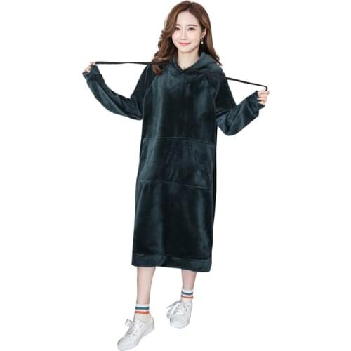 Spring Autumn Hoodie Sweatshirt Women 2021 Fashion Thicken Hooded Gold Velvet Tops Women Oversized Hoodie Women Long Loose Dress
