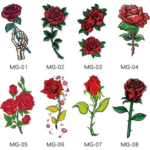 8pcs Red Rose Waterproof Temporary Tattoos for Women Men Flowers Fake Tatto Stickers Arm Body Art Flash Wrist Decals Tatoos