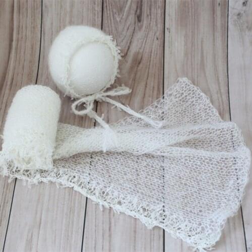 HandKnitted Mohair Hat and Wrap Set Newborn Photography Props Crochet Baby Swaddle Cocoon Photo Props Basket Stuffer