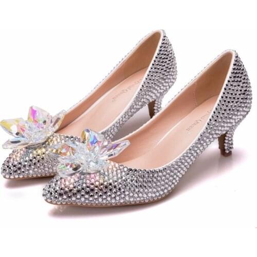 Female Pumps Shallow Mouth Women Shoes Rhinestone Butterfly-knot Pointed Toe Thin Heels 5CM Wonen Pumps Fashion Office Shoes