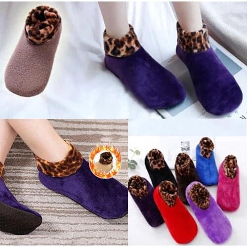 Womens Winter Warm Leopard Bed Non Slip Home Indoor Socks