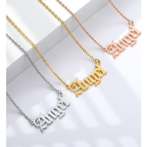 Old English Letter Angel Necklaces For Women Girls Rose Gold Silver Color Stainless Steel Chain Female Pendant Necklace Jewelry