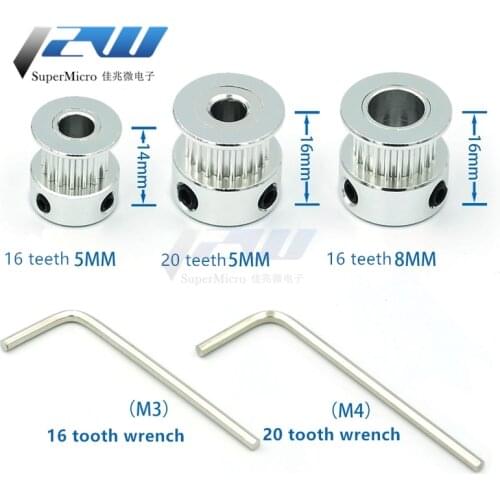 GT2 16 / 20mm Toothed Diameter 5mm 6.35mm 8mm Pulley Aluminum Toothed Timing Gear for 6mm Width 2GT Belt for 3D Printer Parts