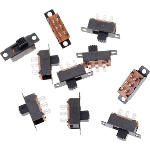 10Pcs 2 Position DPDT 2P2T Panel Mount Vertical Slide Switch 6 Pin 0.5A 50V DC