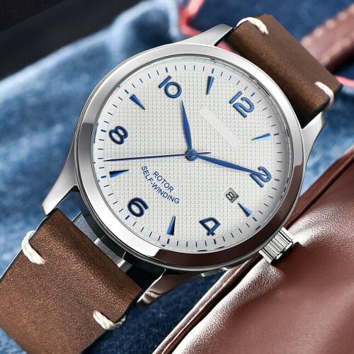 42mm Men Watch Leather Sterile White Dial Sapphire Glass Japan Miyota8215 Automatic Movement Waterproof Fashion SS Wristwatches