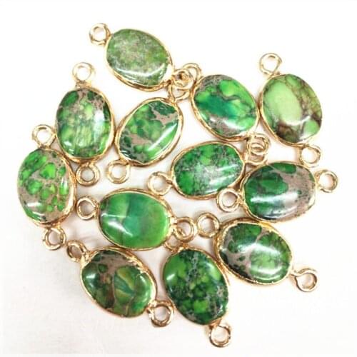 5pcs green gem stone connectors beads size 13x18mm oval shape natural beads connectors green color blue color
