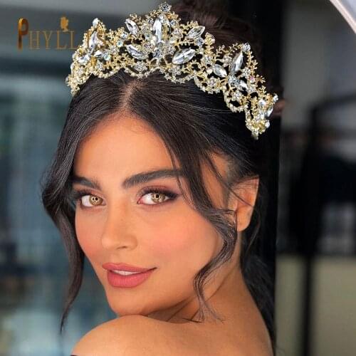 A102 Gold Wedding Crown Rhinestone Headband Princess Tiara Wedding Hair Accessories Crystal Bridal Headwear Heaadpiece