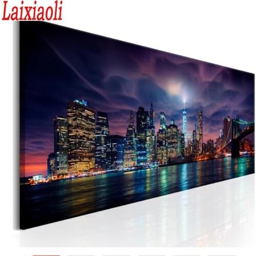 New york city night landscape 5D DIY Diamond Painting cross stitch full square round diamond embroidery mosaic puzzle Large art