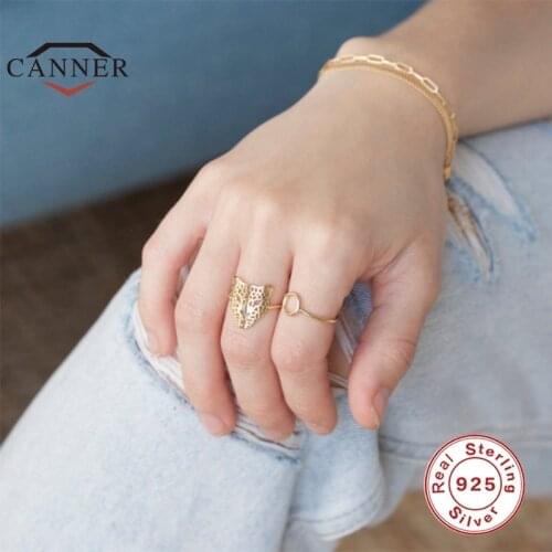 CANNER European& American Fashion 925 Sterling Silver Leopard Head Open Rings For Women Ring Female Fine Jewelry Gift Anillos