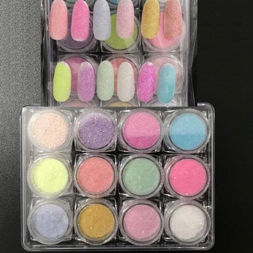 12Pcs Nail Sequins Nail Art Candy Color Dazzling Pink Onion Powder 12 Colour Mermaid Effect Glitter Nail Powder Dust Pigment