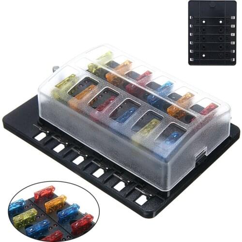 Fuse Box Power Supply Insert Type Damp-Proof Block 12-way Modified Fuse Box Terminal Block with LED Warning Light Wiring Kit