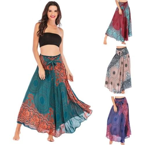 Cheap High Waist bandage Skirt Thailand Half-body Skirt Beach Vacation Skirt Belly Dance Skirt Bohemian Indian Cotton Silk Tulle