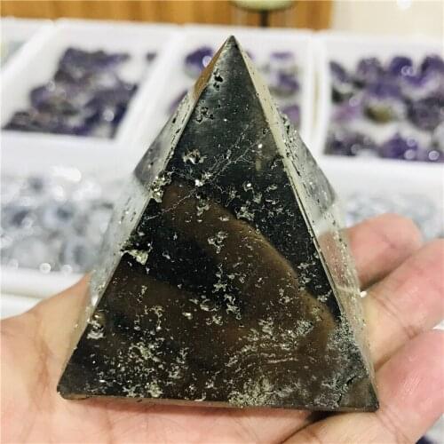 Natural brass ore quartz crystal polished pyramid healed specimens
