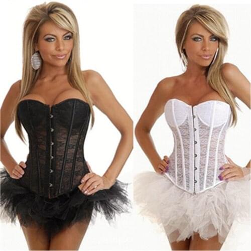 European palace corset chest Cup black white lace summer New Sexy Waist Palace Hot Drilling Plus Size Bustier Bow Boned Corset