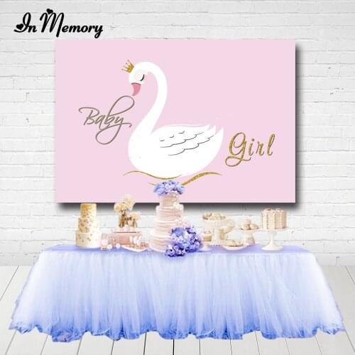 InMemory Newborn Baby Shower Photogrpahy Backgrounds For Girls Pink Theme Swan Birthday Party Backdrops Photo Prop Custom