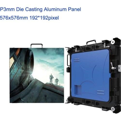 HD P3mm SMD 576*576mm Die Casting Aluminum Cabinet 192*192pixel Rental Indoor Full Color LED Display For Advertising