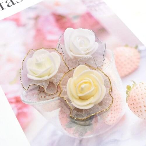20-50pcs Mini White Beige Artificial Lace Foam Rose Flower Heads for Wedding Fake Flower Decoration DIY Scrapbooking Accessories