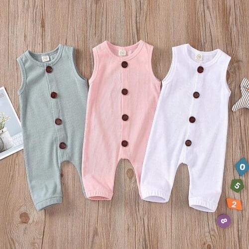 0-24M Newborn Baby Boys Girls Sleeveless Romper Solid Jumpsuit Playsuit Cotton One-Pieces Summer Lovely Romper