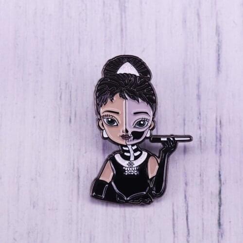 Audrey Hepburn Enamel Pin Skeleton Brooch 60s Tiffanys Movie Metal Badge