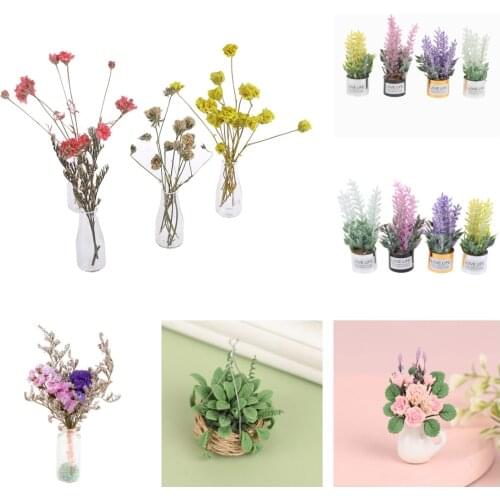 Mini Potted Plant Flower Pot Doll House Decoration Dollhouse Miniature Pink Yulan Mini Potted Plant Flowers Pot DollHouse Decor